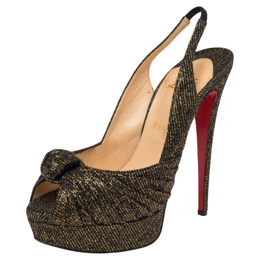 商品[二手商品] Christian Louboutin|Christian Louboutin Metallic Bronze Lurex Fabric Jenny Knotted Slingback Pumps Size 39.5,价格¥1740,第1张图片