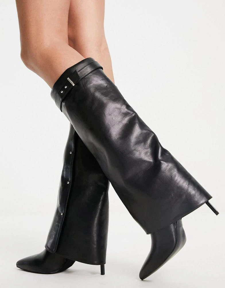 商品ASOS|ASOS DESIGN Clearly high-heeled fold over knee boots in black,价格¥382,第4张图片详细描述