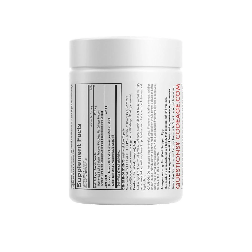 商品Codeage|Multi Collagen Peptides + Joint Blend,  Hydrolyzed Collagen Protein, Astaxanthin, Turmeric Supplement - 90ct,价格¥277,第3张图片详细描述
