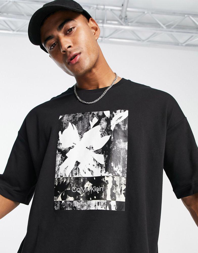 Calvin Klein boxy fit t-shirt with print in black商品第4张图片规格展示