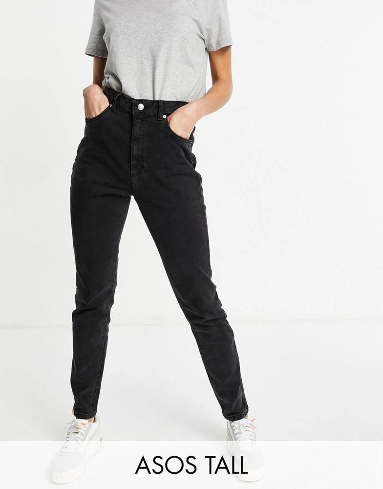 商品ASOS|ASOS DESIGN Tall hourglass high rise farleigh 'slim' mom jeans in washed black,价格¥121,第1张图片