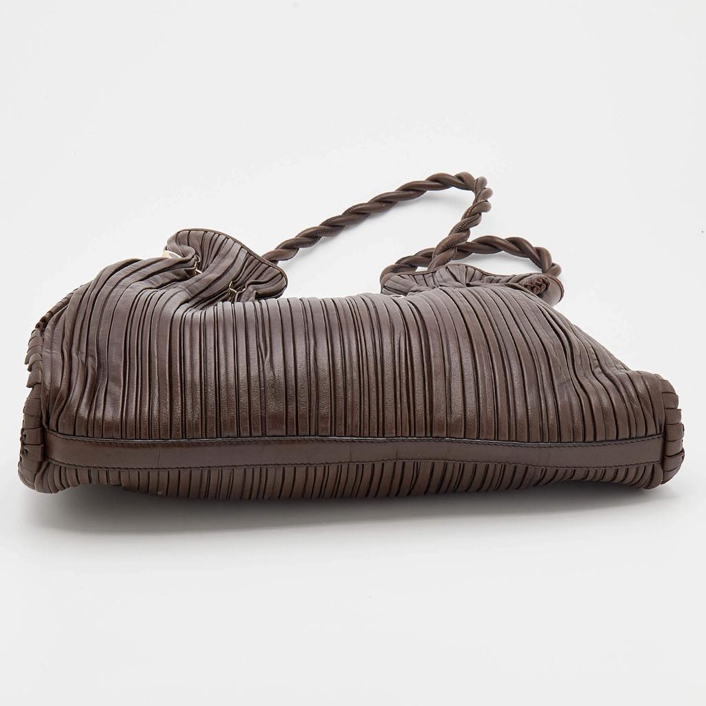 Bvlgari Brown Pleated Leather Twistino Tina Shopper Tote商品第7张图片规格展示