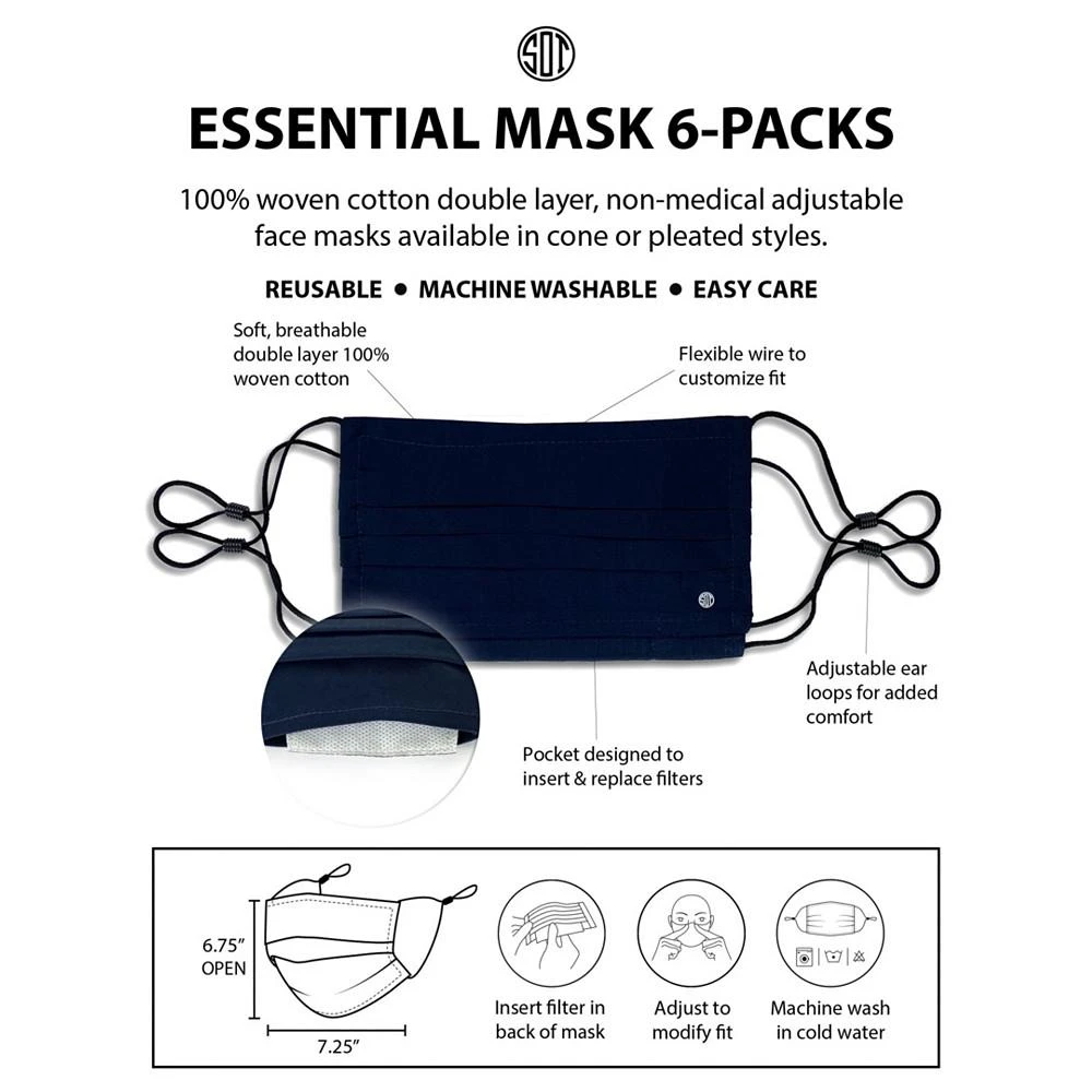 商品Society of Threads|Unisex Pleated Face Mask Solid 6-Pack,价格¥75,第2张图片详细描述