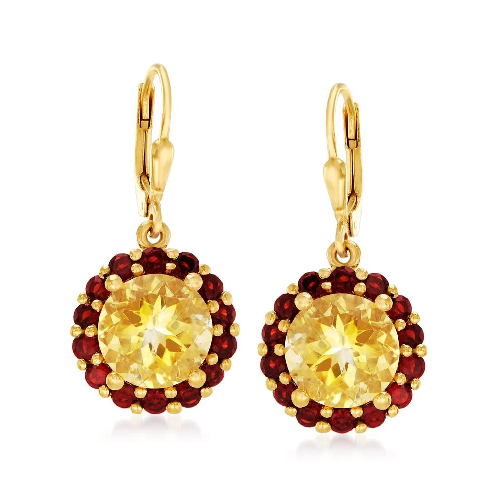 商品Ross-Simons|Citrine and Garnet Flower Drop Earrings in 18kt Gold Over Sterling,价格¥1176,第1张图片