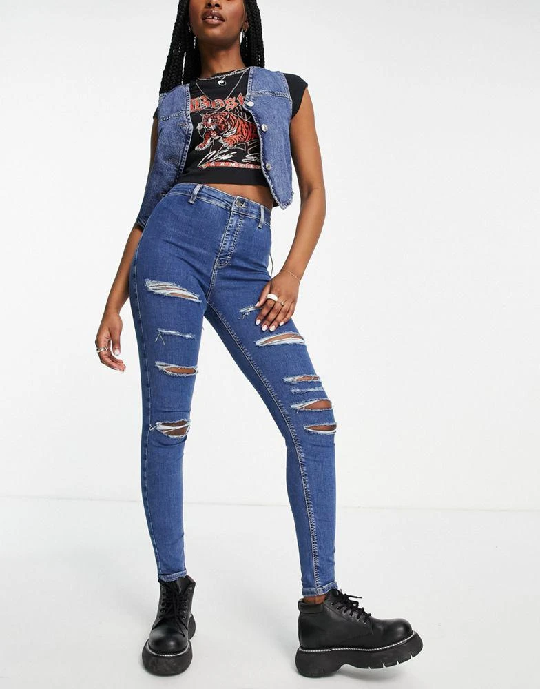 商品Topshop|Topshop Joni jean with super rip in mid blue,价格¥152,第4张图片详细描述
