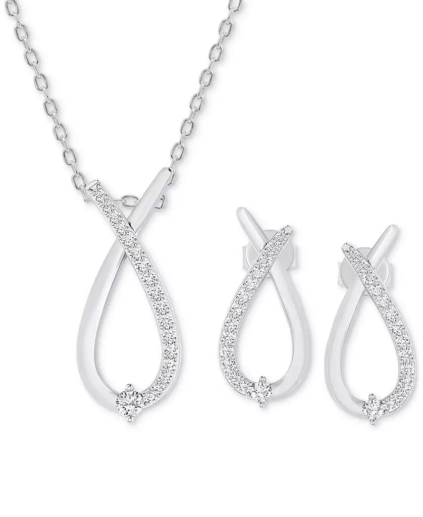 商品Macy's|2-Pc. Set Diamond Pendant Necklace & Matching Earrings Set (1/2 ct. t.w.) in Sterling Silver,价格¥5925,第1张图片