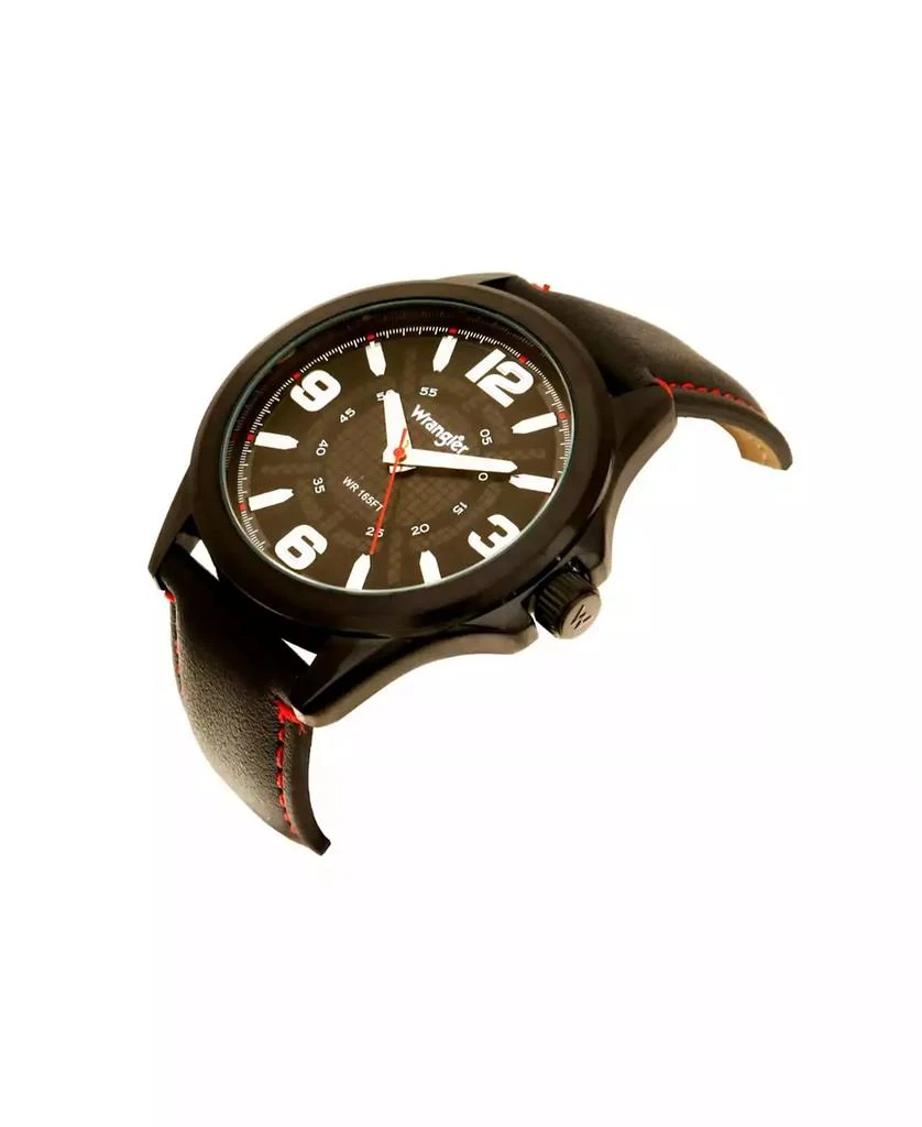 商品Wrangler|Men's Watch, 48MM IP Black Case with Cutout Black Dial, White Arabic Numerals, Black Strap with Red Stitching, Analog , Red Second Hand,价格¥425,第2张图片详细描述