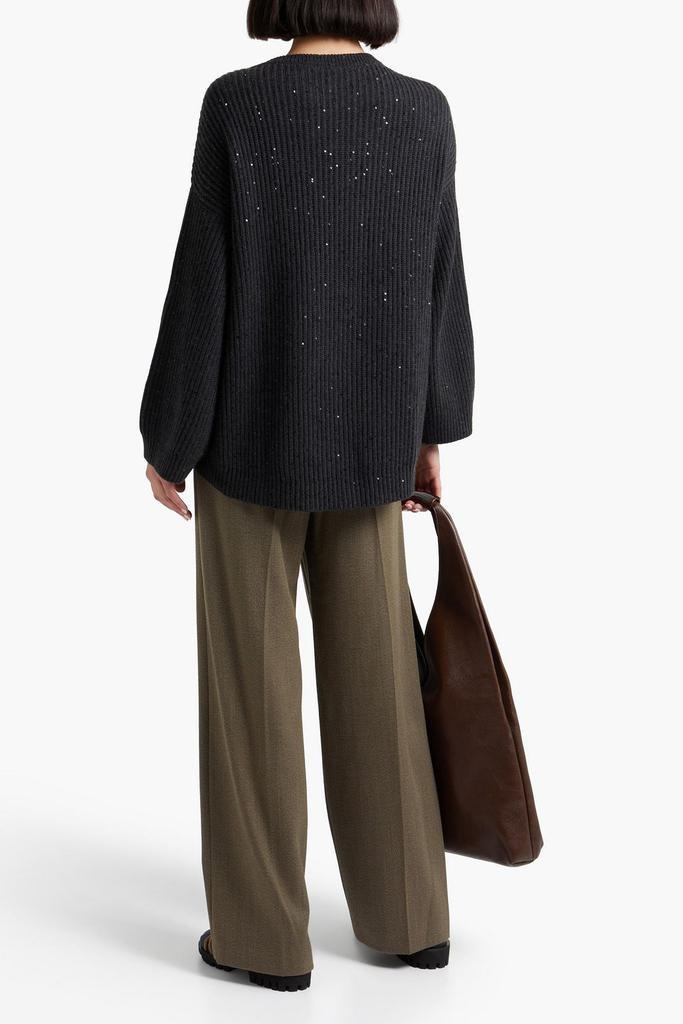 商品Brunello Cucinelli|Sequin-embellished ribbed cashmere and silk-blend sweater,价格¥9112,第5张图片详细描述