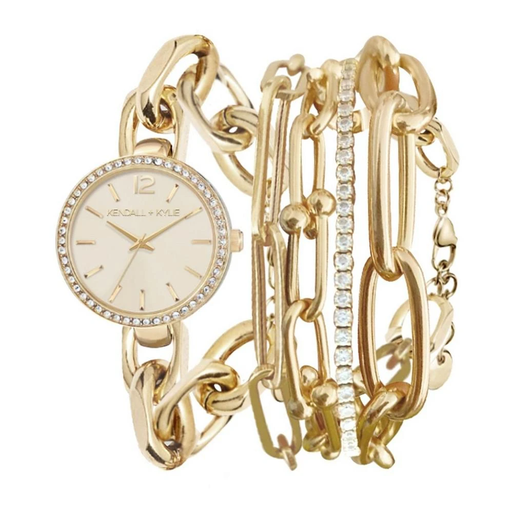 商品KENDALL & KYLIE|Women's Dainty Gold Tone Chain Link Stainless Steel Strap Analog Watch and Layered Bracelet Set,价格¥151,第1张图片