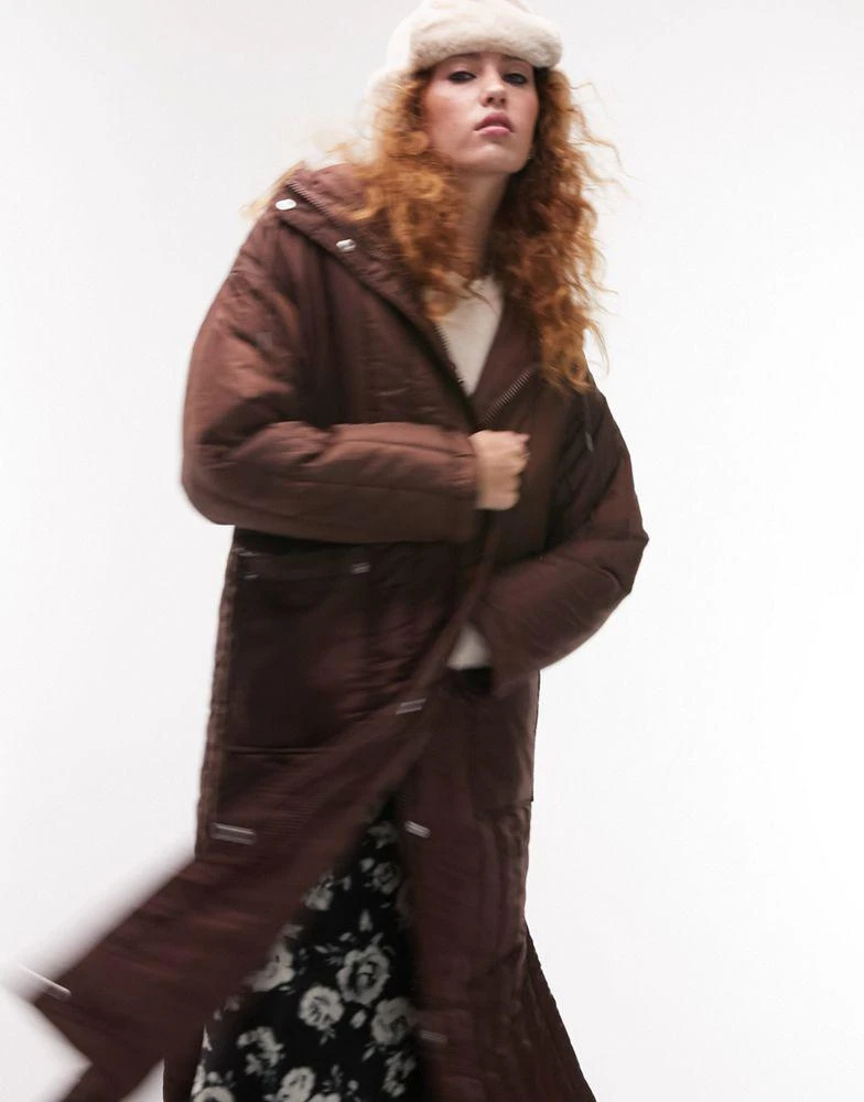 商品Topshop|Topshop longline quilted liner coat in chocolate,价格¥194,第1张图片