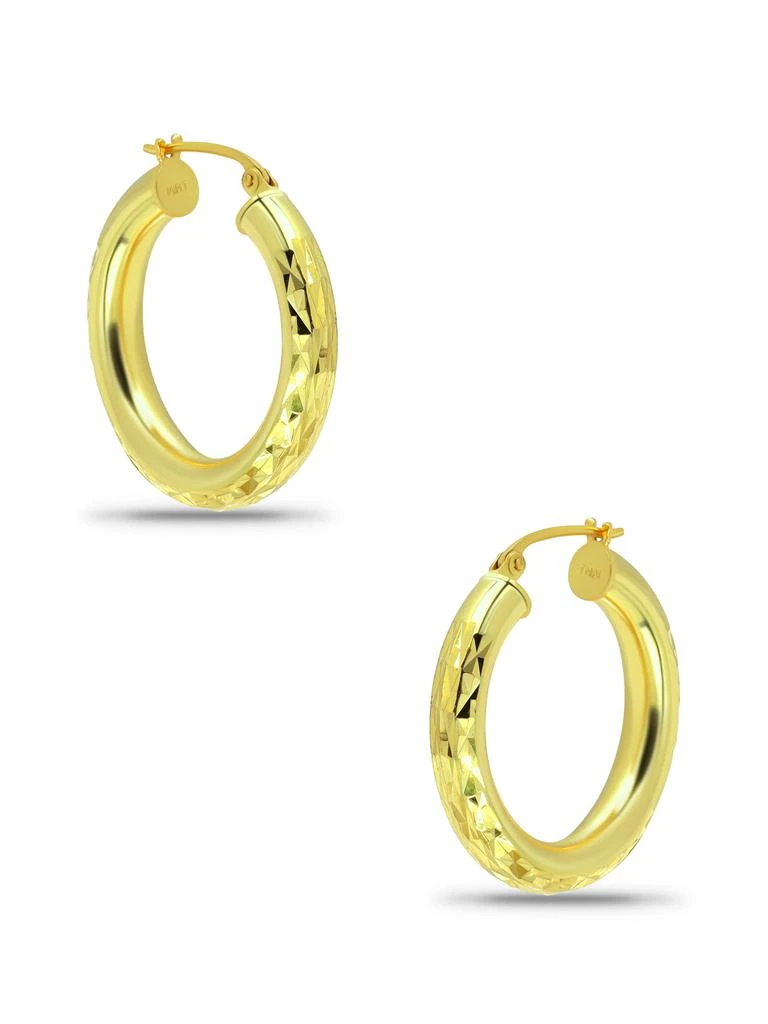 18K Gold 4X25mm Diamond Cut Hoop Earrings 商品