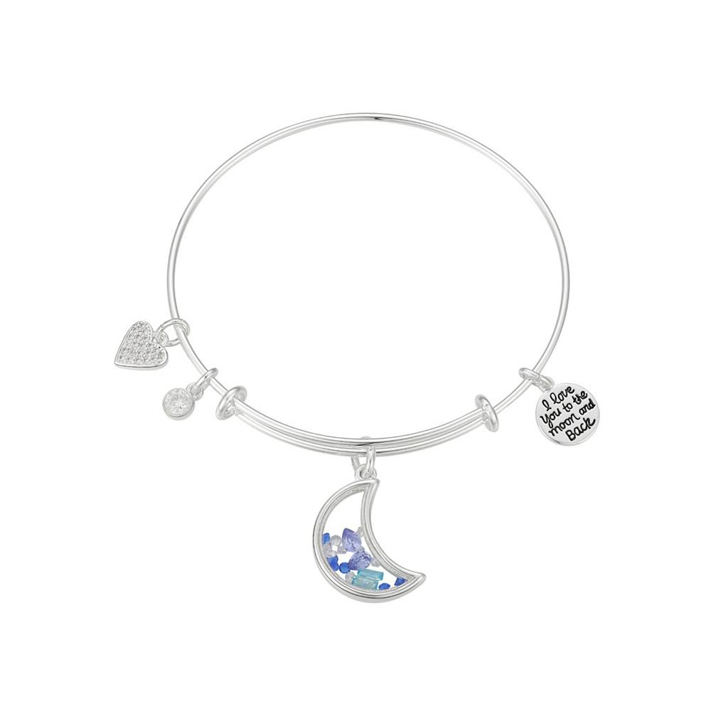 Fine Silver-Plated Shaker "I Love You to the Moon and Back" Multi Charm Bangle Bracelet商品第1张图片规格展示
