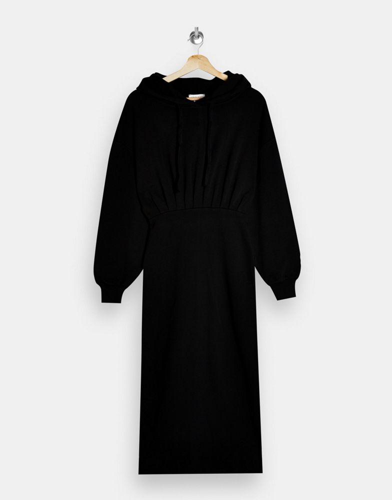 Topshop Petite hooded sweat mini dress in black商品第4张图片规格展示