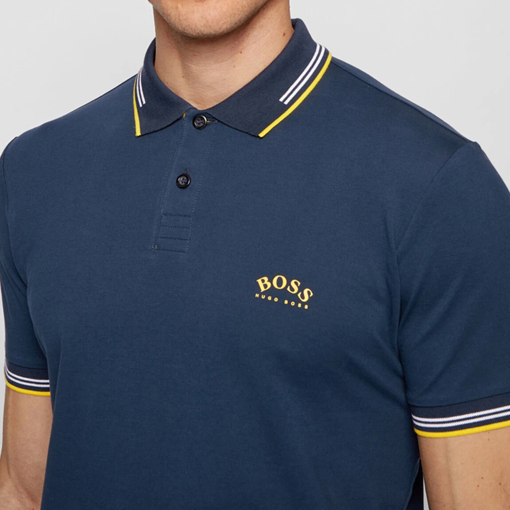 HUGO BOSS 男士海军蓝色弧形徽标弹力珠地修身短袖Polo衫 PAUL-CURVED-50412675-401 商品