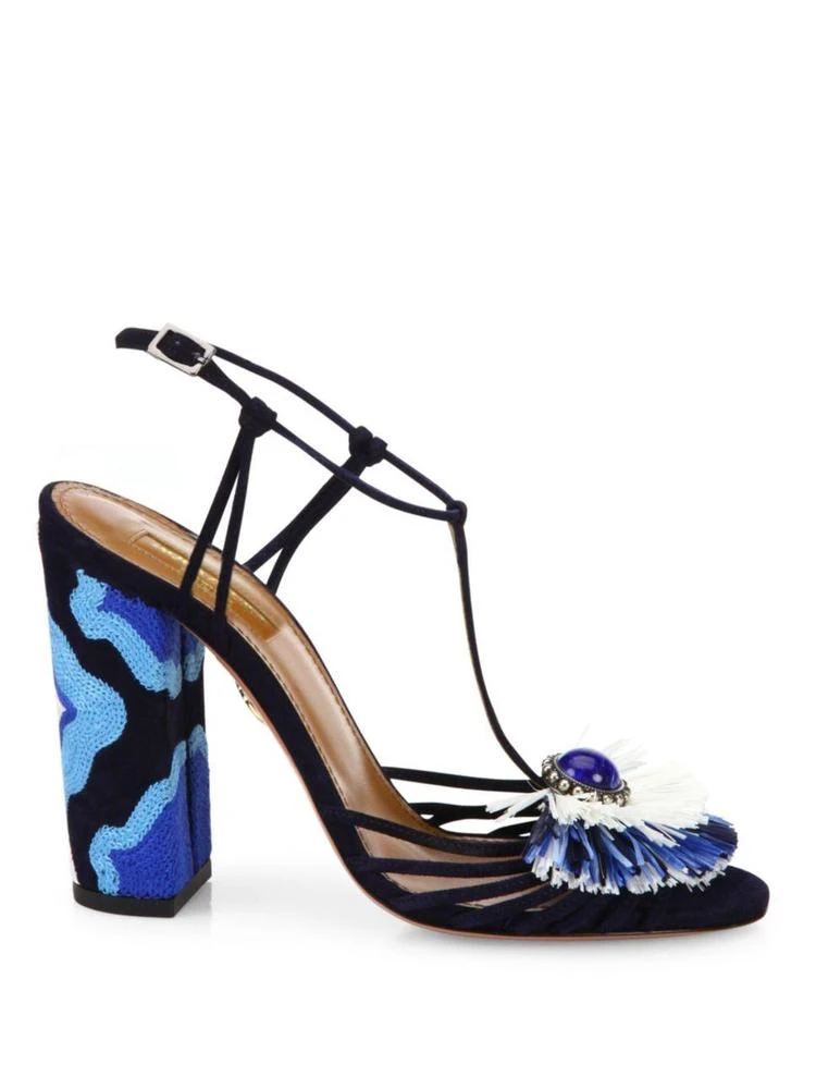 商品Aquazzura|Samba Embellished Suede Block Heel Sandals,价格¥1664,第5张图片详细描述