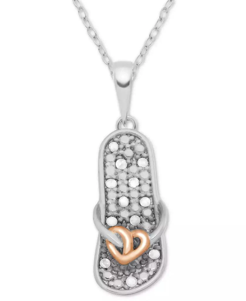 商品Macy's|Diamond Two-Tone Flip-Flop Sandal 18" Pendant Necklace (1/10 ct. t.w.) in Sterling Silver & 18k Rose Gold-Plate,价格¥187,第1张图片