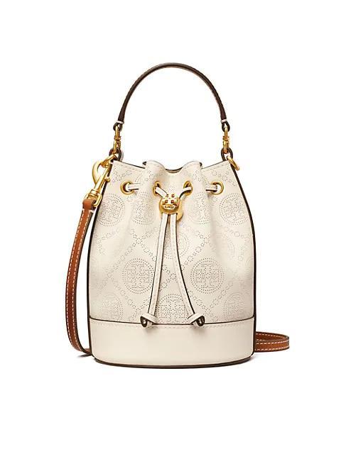 商品Tory Burch|T Monogram Perforated Leather Mini Bucket Bag,价格¥3293,第1张图片