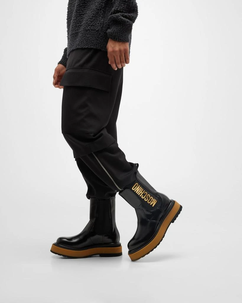 商品Moschino|Men's Beatle Elastic Logo Leather Chelsea Boots,价格¥8849,第2张图片详细描述