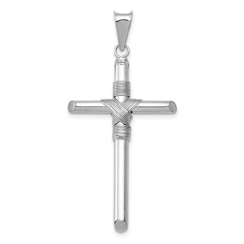 商品Diamond2Deal|14K White Gold Center Wrap Tube Cross Pendant,价格¥2838,第1张图片
