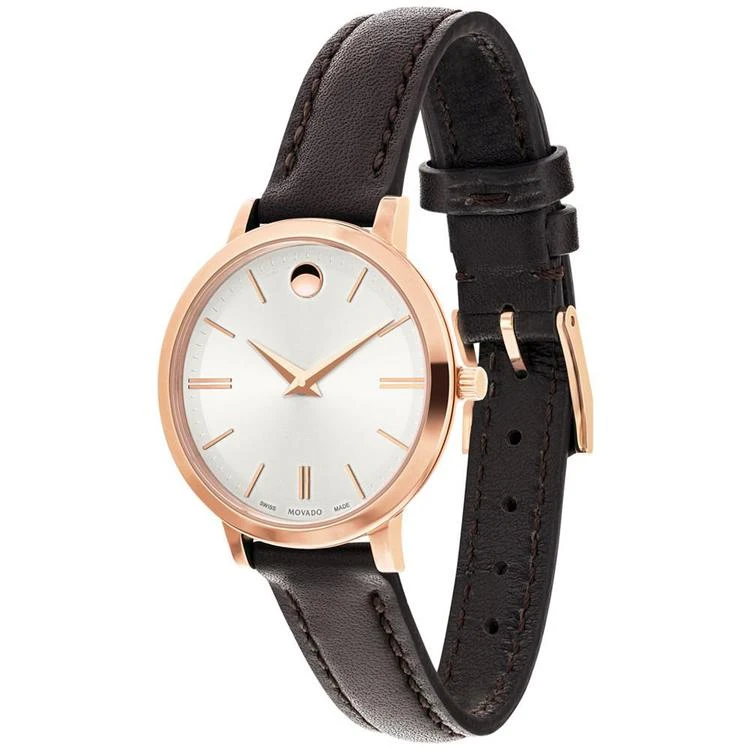 商品Movado|Women's Swiss Ultra Slim Brown Leather Strap Watch 28mm 0607096,价格¥4373,第2张图片详细描述