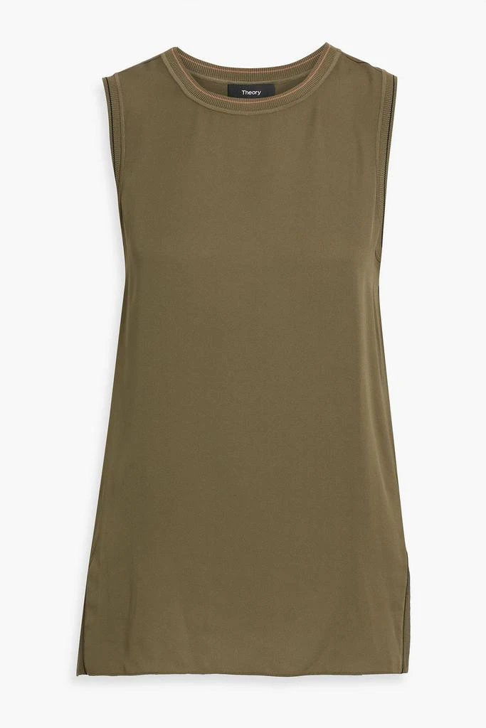 商品Theory|Ribbed knit-trimmed silk crepe de chine top,价格¥859,第3张图片详细描述