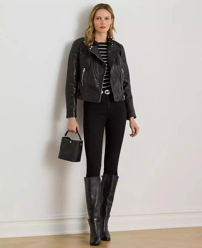商品Ralph Lauren|Women's Tumbled Leather Moto Jacket,价格¥3706,第5张图片详细描述