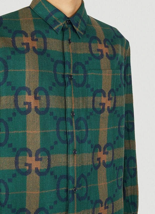 商品Gucci|Jumbo GG Check Shirt in Green,价格¥10670,第5张图片详细描述