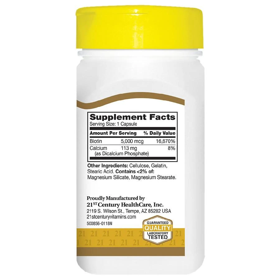 商品21st Century|Biotin 5000 mcg High-Potency Capsules,价格¥26,第4张图片详细描述