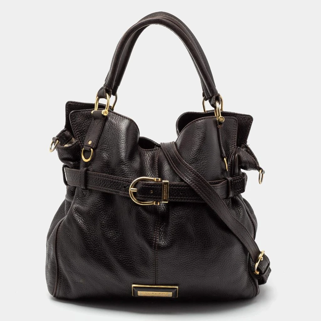 商品[二手商品] Burberry|Burberry Dark Brown Pebbled Leather Belted Tote,价格¥1200,第1张图片