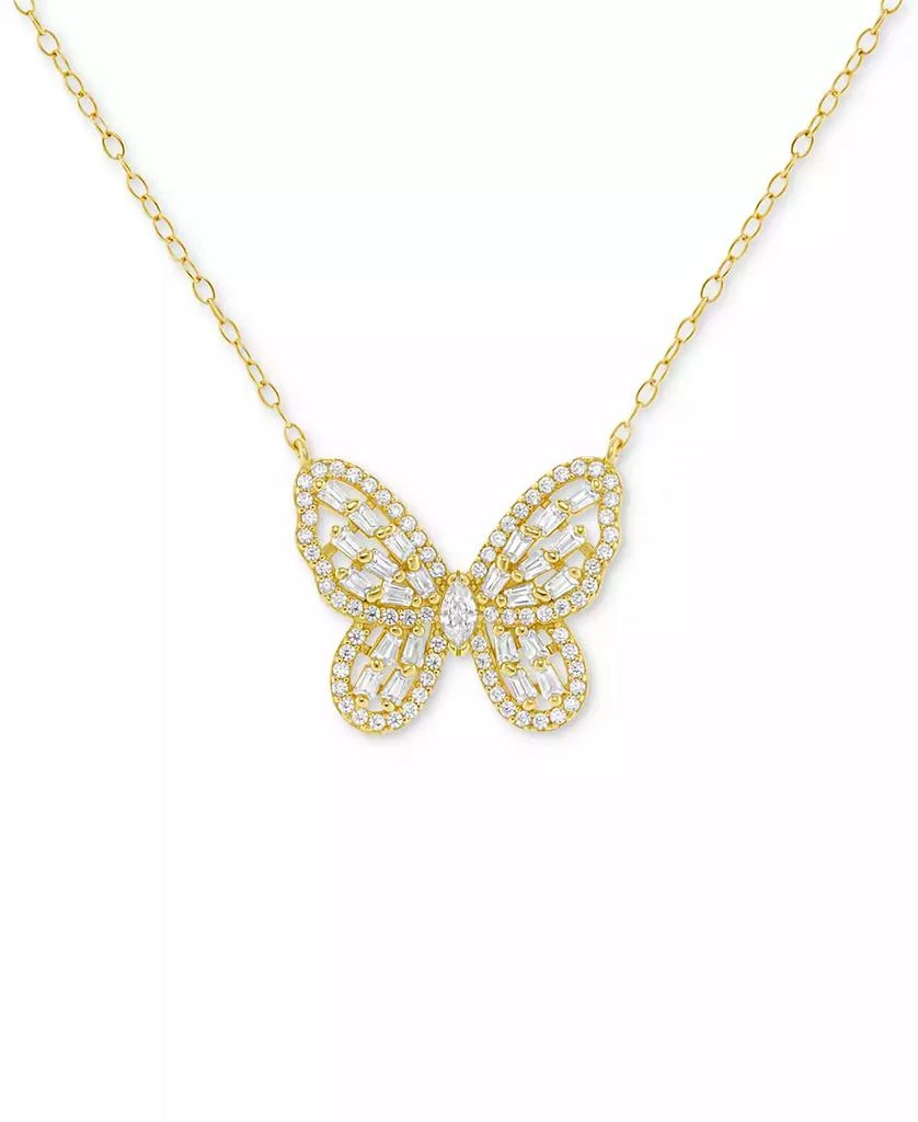 商品Holiday Lane|Cubic Zirconia Butterfly Pendant Necklace in 18k Gold-Plated Sterling Silver, 16" + 2" extender, Created for Macy's,价格¥151,第3张图片详细描述