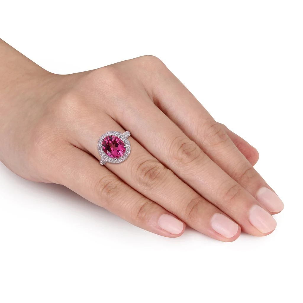 商品Mimi & Max|7 1/7ct TGW Pink Topaz and Created White Sapphire Double Halo Cocktail Ring in Sterling Silver,价格¥807,第2张图片详细描述