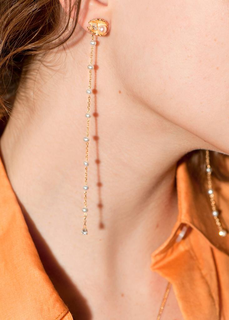 Venus shell pearl chain 24k vermeil earrings商品第3张图片规格展示