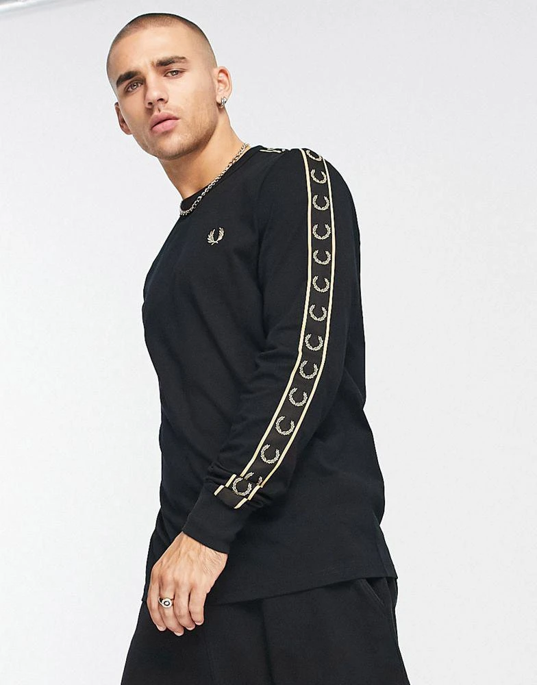 商品Fred Perry|Fred Perry taped long sleeve top in black,价格¥335,第3张图片详细描述