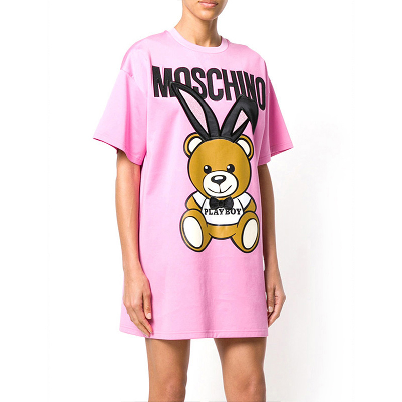 Moschino 莫斯奇诺 女士粉色长款短袖T恤衫 EA0428-0541-1208商品第4张图片规格展示