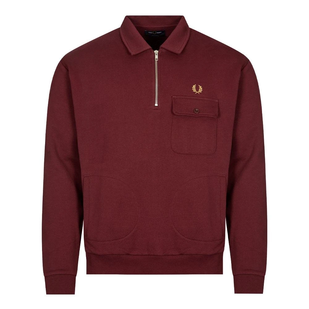 商品Fred Perry|Fred Perry Half Zip Sweatshirt - Oxblood,价格¥590,第1张图片