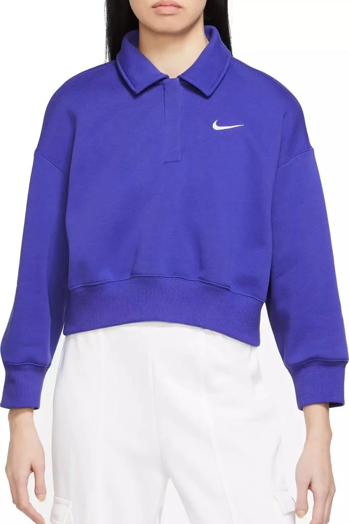 商品NIKE|Nike Women's Sportswear Phoenix Fleece 3/4-Sleeve Crop Polo Sweatshirt,价格¥121-¥211,第1张图片详细描述