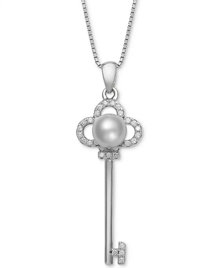 商品Belle de Mer|Cultured Freshwater Pearl (6mm) & Cubic Zirconia Clover Key 18" Pendant Necklace in Sterling Silver,价格¥901,第1张图片