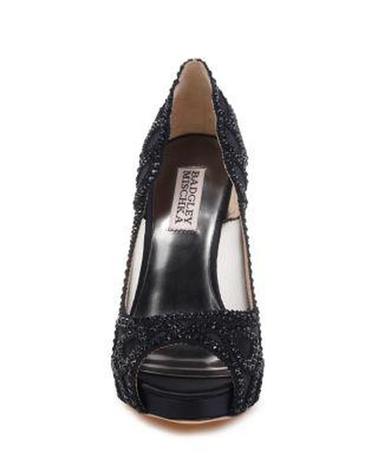 商品Badgley Mischka|Women's Witney Embellished Satin & Mesh Platform High-Heel Pumps ,价格¥981,第4张图片详细描述