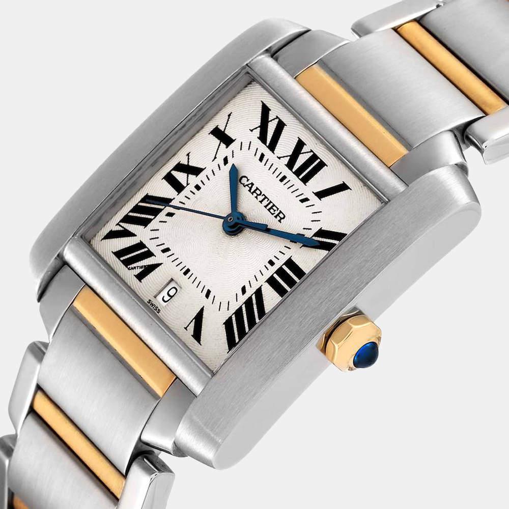 Cartier Silver 18k Yellow Gold And Stainless Steel Tank Francaise W51005Q4 Automatic Men's Wristwatch 28 mm商品第2张图片规格展示