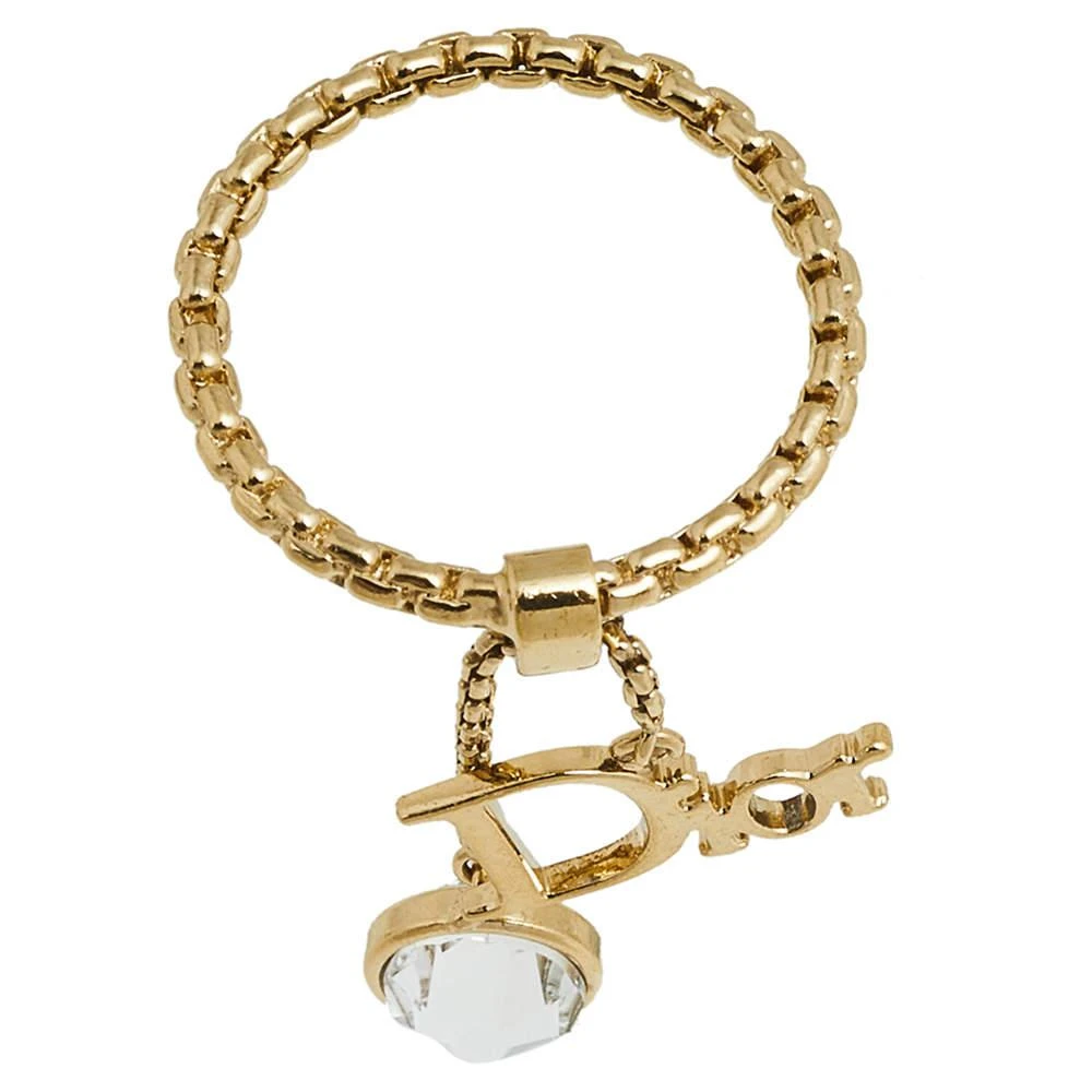 商品[二手商品] Dior|Dior Gold Tone Crystal & Logo Charms Ring Size EU 53,价格¥1338,第5张图片详细描述