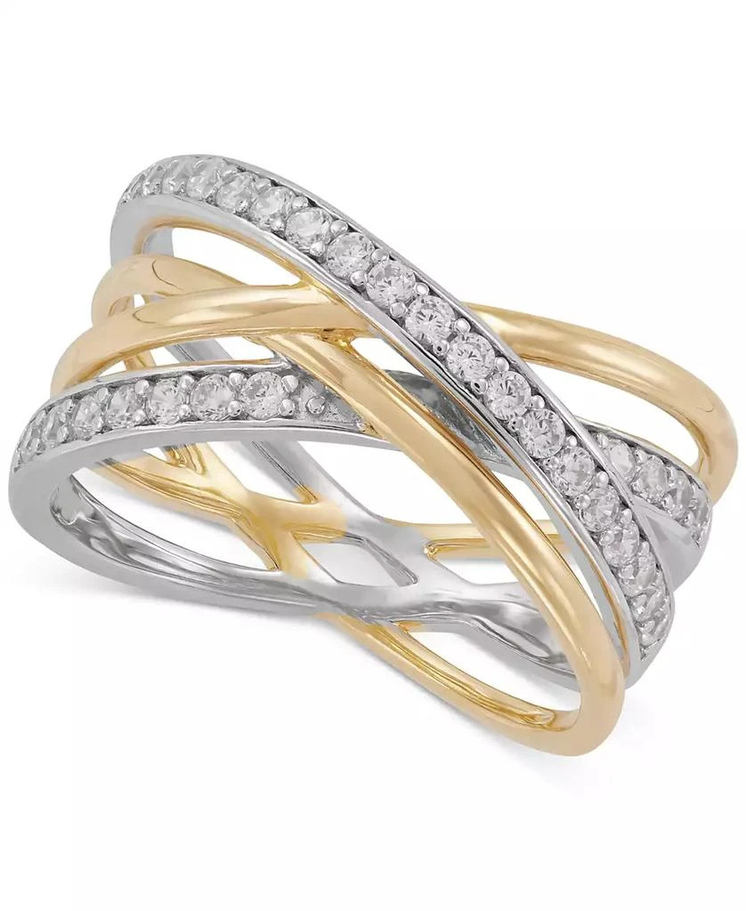 商品Macy's|Cubic Zirconia Multirow Crossover Ring in Sterling Silver & 14k Gold-Plate,价格¥515,第1张图片