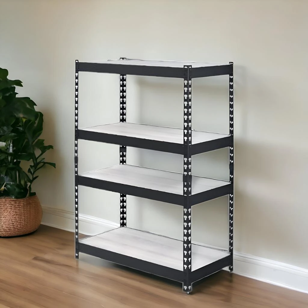 商品Homezia|48" Brown and Black Metal Adjustable Four Tier Bookcase,价格¥1810,第1张图片