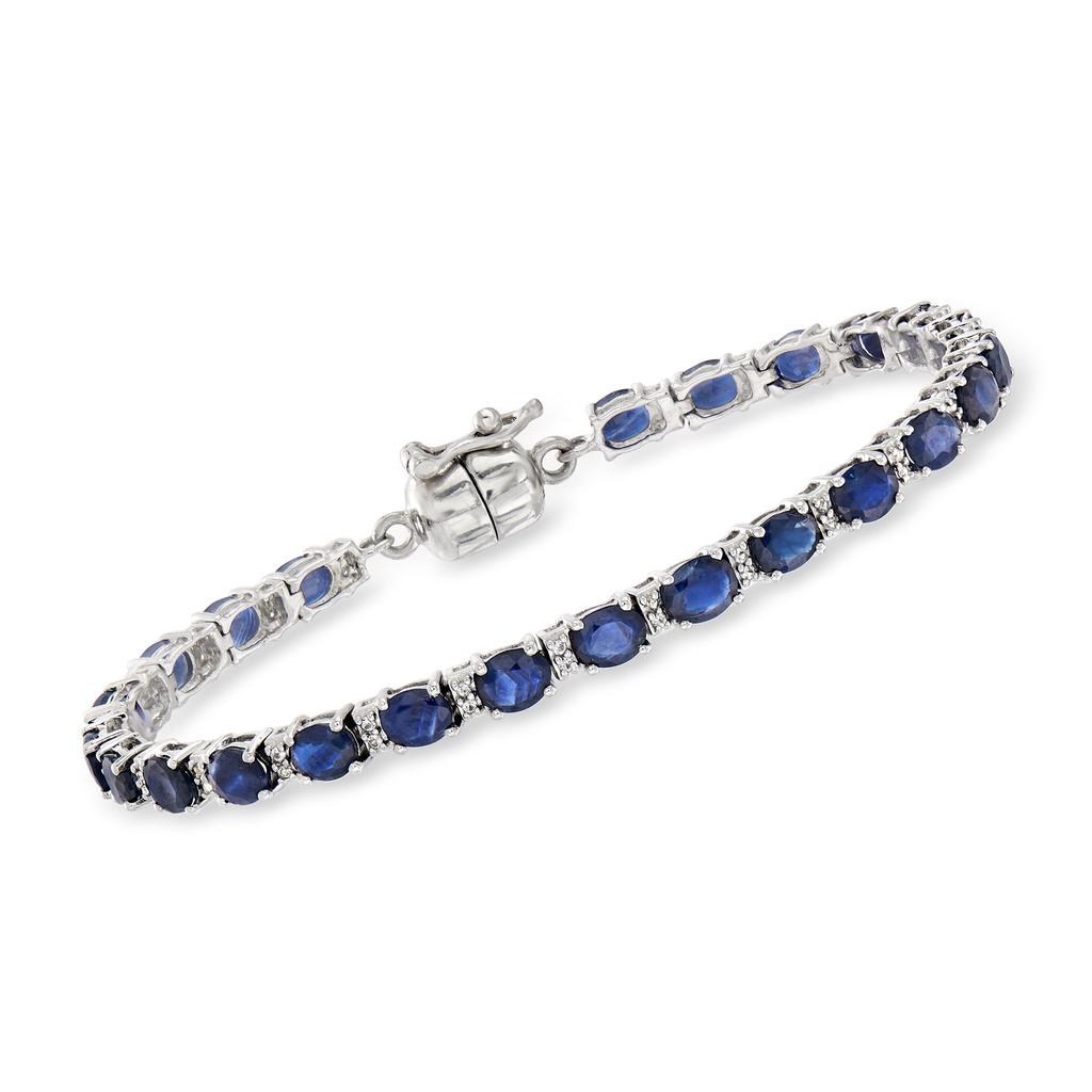 Ross-Simons Sapphire and . White Topaz Tennis Bracelet in Sterling Silver With Magnetic Clasp商品第1张图片规格展示