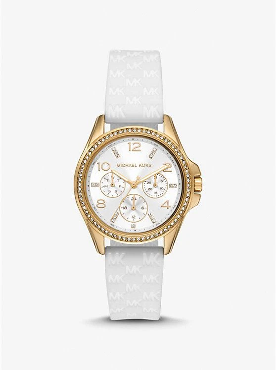 商品Michael Kors|Mini Pilot Pavé Gold-Tone and Logo Silicone Watch,价格¥743,第1张图片