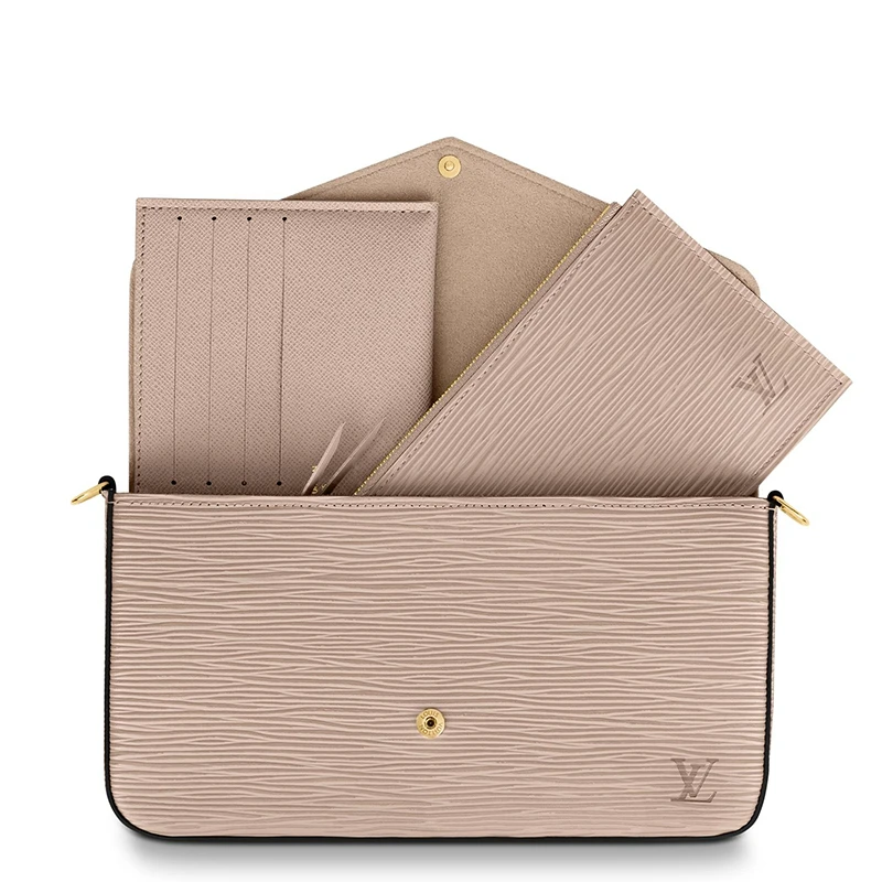 预售十天 Louis Vuitton/路易威登 22春夏新款FÉLICIE系列 女士象灰色水波纹牛皮革徽标印花金扣金链配可拆卸贴袋翻盖开合单肩斜挎手拿链条信封包M68758 商品