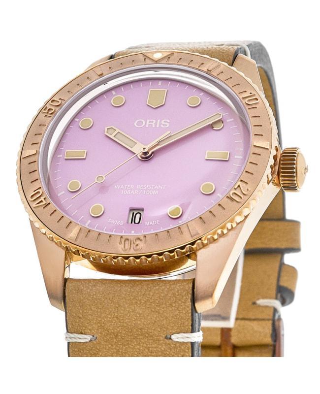 商品Oris|Oris Divers Sixty-Five Bronze Case Pink Dial Leather Strap Unisex Watch 01 733 7771 3158-07 5 19 04BR,价格¥13626,第4张图片详细描述