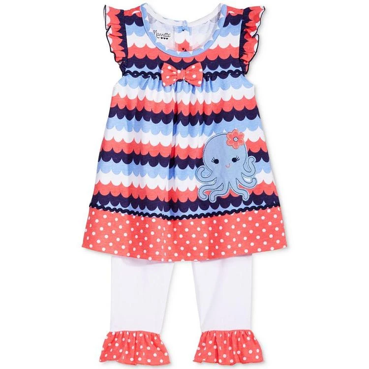 商品Nannette|2-Pc. Mixed-Print Octopus Peplum Tunic & Capri Leggings Set, Baby Girls (0-24 months),价格¥72,第1张图片