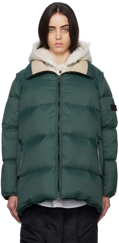 商品Yves Salomon|Green & Beige A-Line Down Jacket,价格¥4623,第1张图片