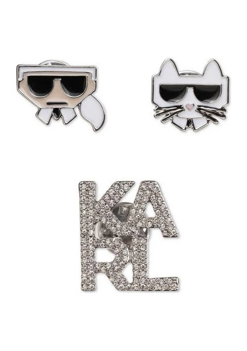 商品Karl Lagerfeld Paris|Lagerfeld Paris Silver Tone Crystal Logo Pins Set,价格¥127,第1张图片