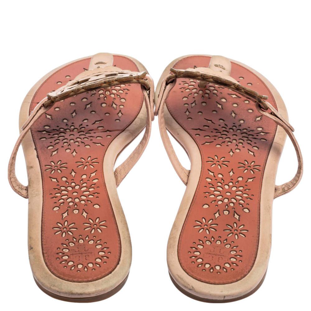 Tory Burch Pink Leather Mini Miller Thong Flat Sandals Size 41商品第5张图片规格展示